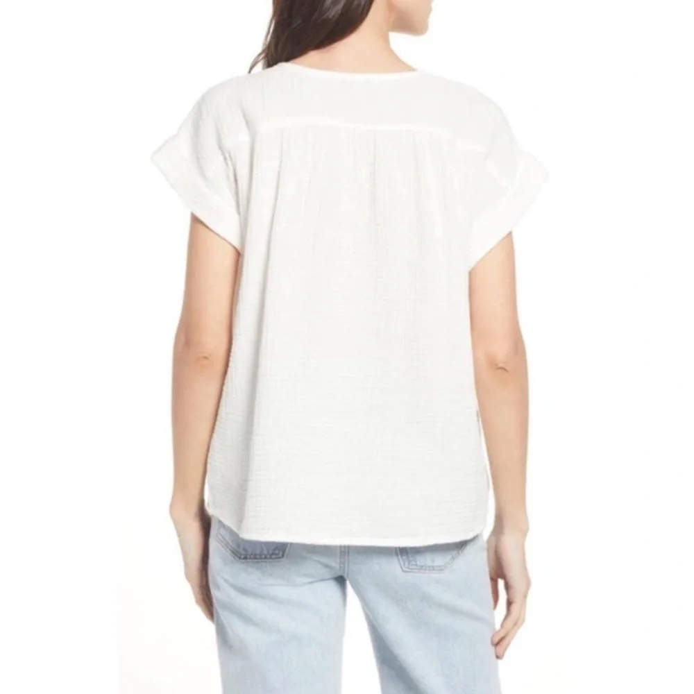 MADEWELL Cream Gauze V Neck Short Sleeve Top - Picture 3 of 9